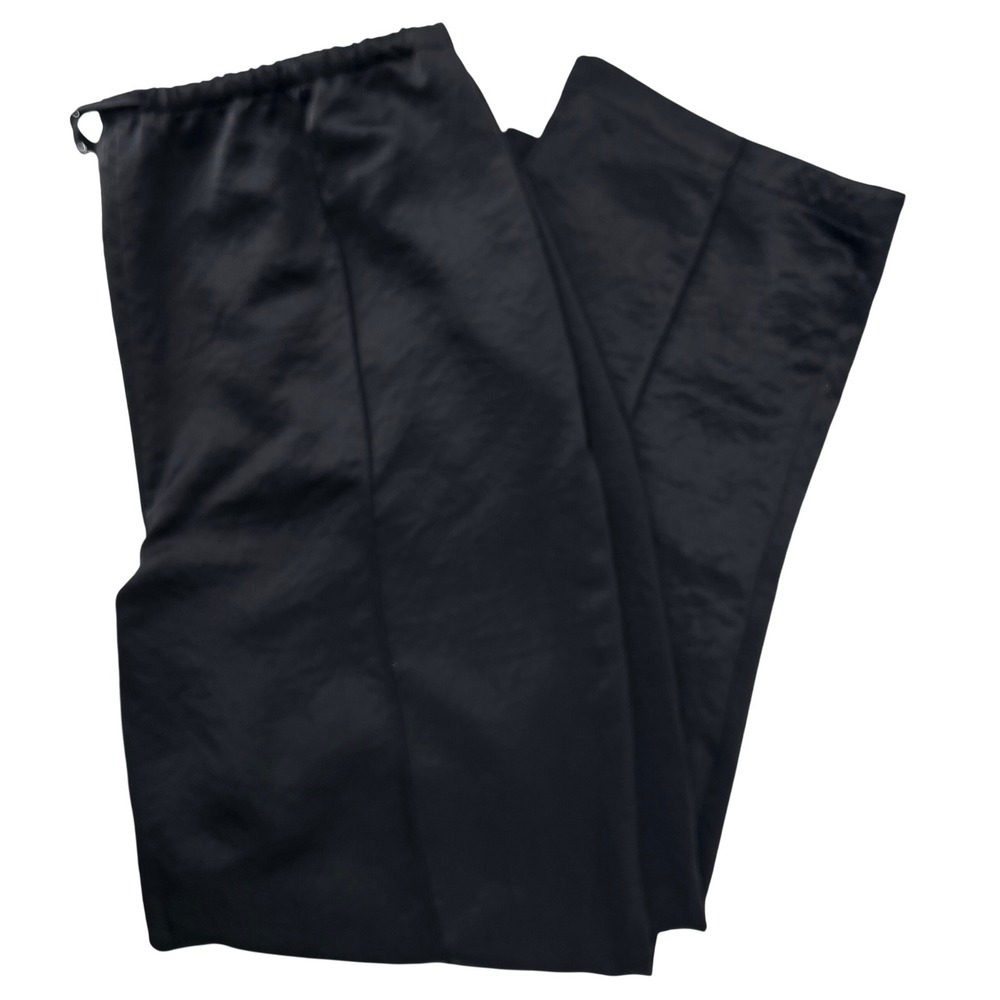 Madewell Women XL Black Satin Wide Leg Cropped Pants Elastic Drawstring Lined